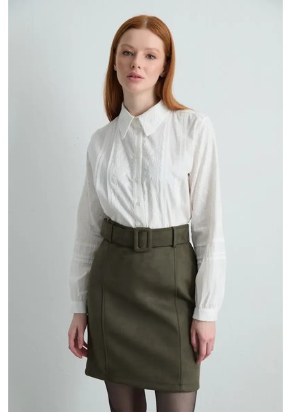 Suni Süet Mini Etek - Haki modelleri