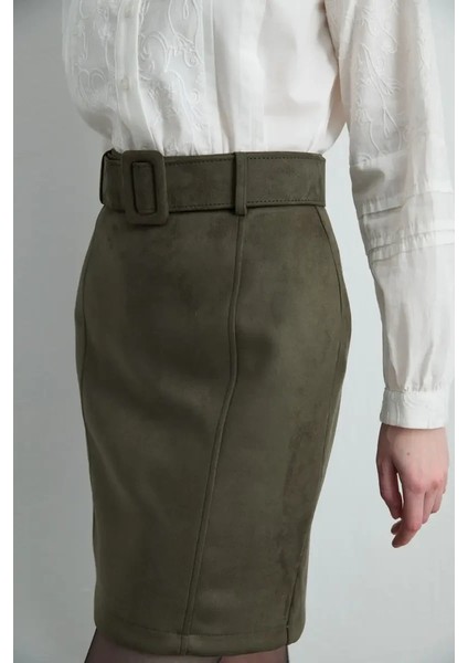 Suni Süet Mini Etek - Haki fırsatları