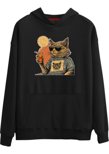 Live Like A Cat Premium Tasarım 3 Iplik Şardonlu Kapüşonlu Unisex, Kadın, Erkek Hoodie Sweatshirt