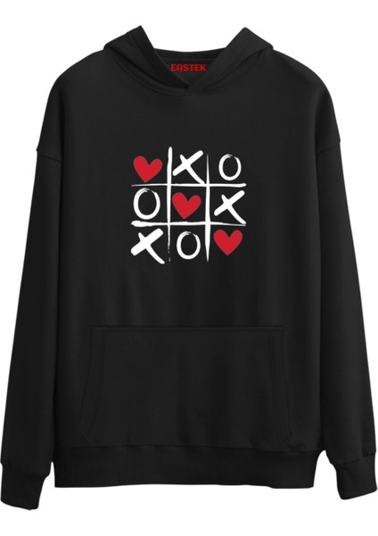 Kalpli Xo Tasarım Baskılı Premium 3 Iplik Şardonlu Kapüşonlu Unisex, Kadın, Erkek Hoodie Sweatshirt