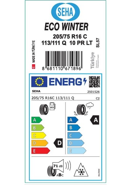 SL57 Talas 205/75 R16C 113/111Q Kış Lastiği (Üretim: 2025) fiyatları