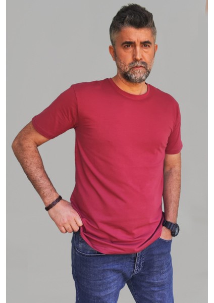 Erkek Bordo Slim Fit Bisiklet Yaka Pamuk Elastan Basic Tişört fırsatları
