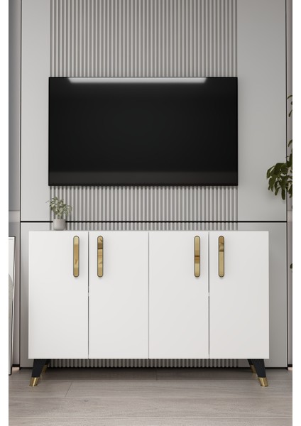 8191KM-128DD Konsol,kahve Köşesi,ayakkabılık,ofis Evrak Dolabı,mutfak Kiler Dolabı,tv Ünitesi Beyaz-Altın indirimleri