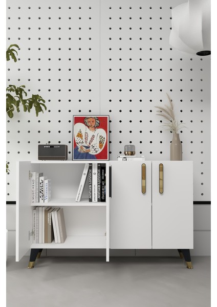 8191KM-128DD Konsol,kahve Köşesi,ayakkabılık,ofis Evrak Dolabı,mutfak Kiler Dolabı,tv Ünitesi Beyaz-Altın