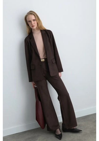 Geniş Paçalı Süet Pantolon - Kahverengi