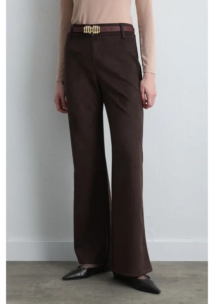 Geniş Paçalı Süet Pantolon - Kahverengi modelleri