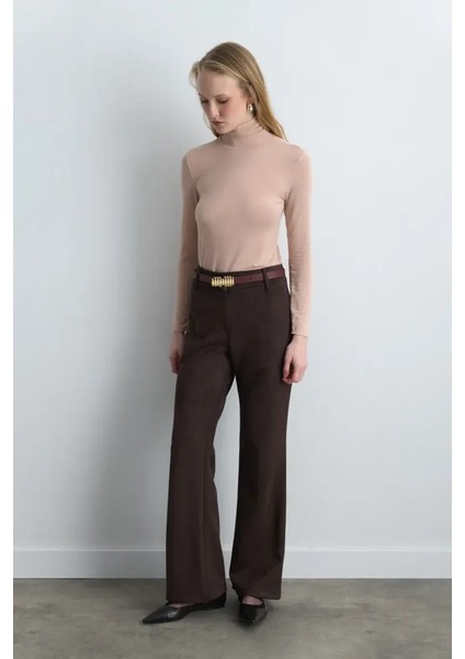 Geniş Paçalı Süet Pantolon - Kahverengi fırsatları