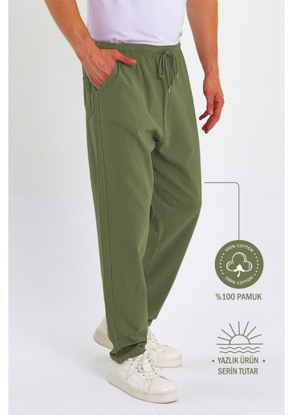 Erkek Yazlık Rahat Kalıp %100 Pamuk Keten Görünümlü Pantolon E205-32
