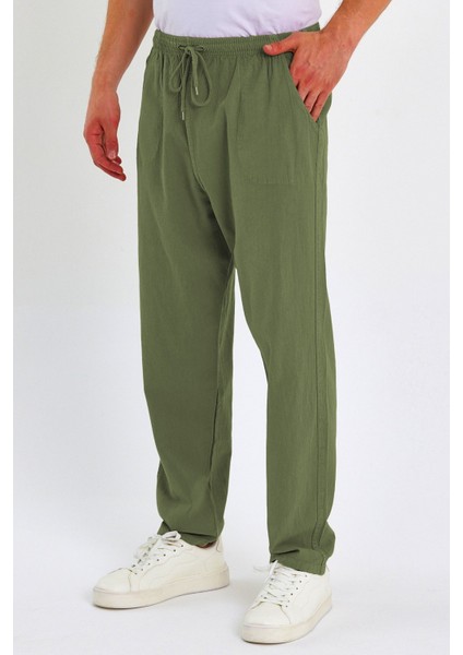 Erkek Yazlık Rahat Kalıp %100 Pamuk Keten Görünümlü Pantolon E205-32