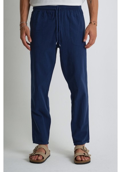 Erkek Yazlık Rahat Kalıp %100 Pamuk Keten Görünümlü Pantolon E205-40