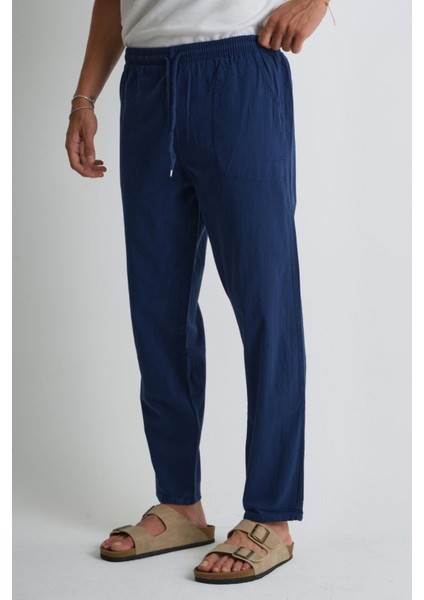 Erkek Yazlık Rahat Kalıp %100 Pamuk Keten Görünümlü Pantolon E205-40 indirimleri
