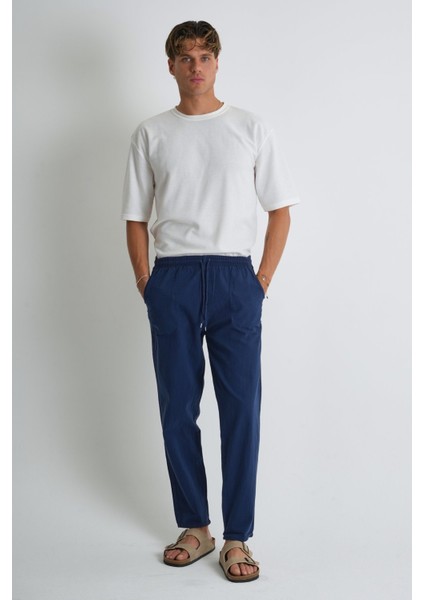 Erkek Yazlık Rahat Kalıp %100 Pamuk Keten Görünümlü Pantolon E205-40