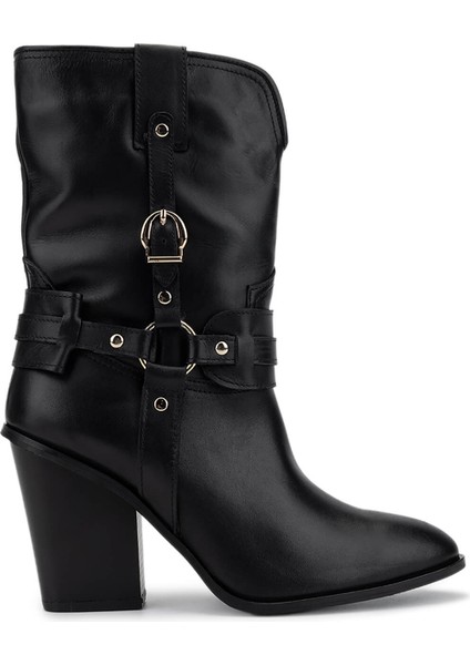 Kadın Hakiki Deri Siyah Topuklu Bot 1075 27225-2502 Bn Czm SK25-26 Sıyah Dr