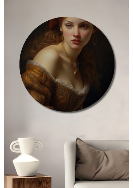 Dekoratif Ahşap Yuvarlak Tablo Genç Kadın Tacıyla