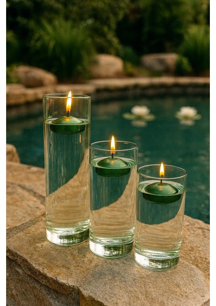 3 Lu Borosılikat Vazo Setı Yuzen Mum Hedıyeli -9 cm x 14 Cm+9 cm x 19 cm +9 cm x 24 Cm-Mumluk-Vazo