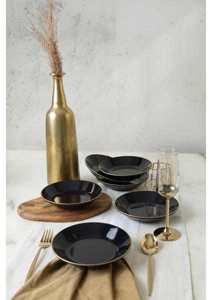 Siyah Gold Bahar Yemek Tabağı 19 cm 6 Adet modelleri