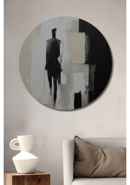 Dekoratif Ahşap Yuvarlak Tablo Soyut Siluet