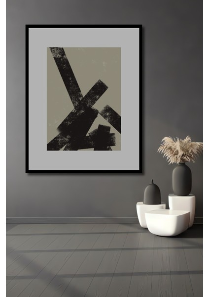 Dekoratif Ahşap Dikdörtgen Tablo Soyut Çizgiler Çerçeve Görünümlü