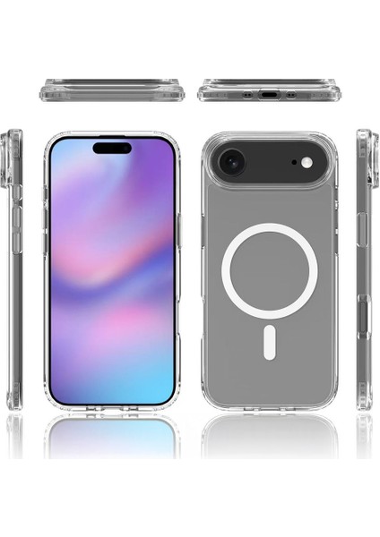 iPhone 17 Air Kılıf M-Safe Şarj Özellikli Şeffaf Sert Pc Sah Embos Kapak - Şeffaf fırsatları