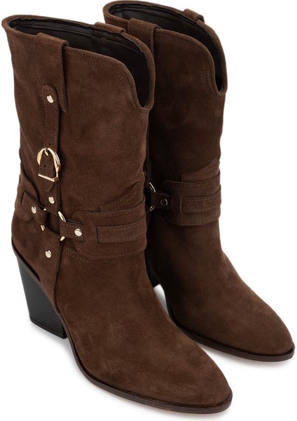 Kadın Hakiki Deri Kahverengi Topuklu Bot 1075 27225-2502 Bn Czm SK25-26 Sıgaro Suet fiyatları