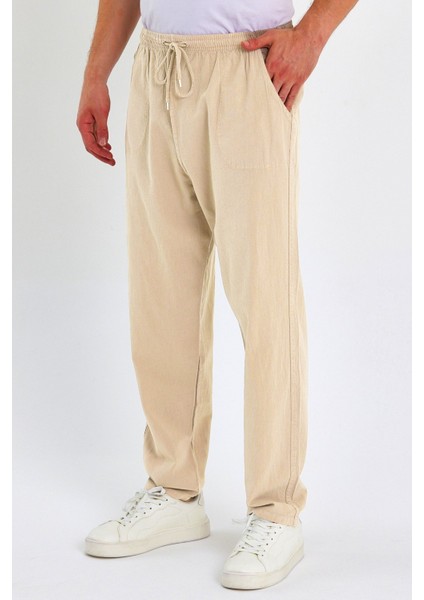 Erkek Yazlık Rahat Kalıp %100 Pamuk Keten Görünümlü Pantolon E205-13 fiyatları