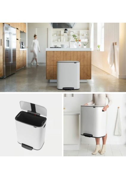 Bo Matt Beyaz Pedallı Çöp Kutusu 60LT (Plastik Iç Kovalı) modelleri