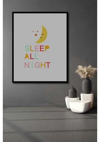 Dekoratif Ahşap Dikdörtgen Tablo Uyku Zamanı Çerçeve Görünümlü