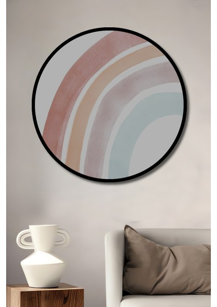 Dekoratif Ahşap Yuvarlak Çerçeve Görünümlü Tablo Gökkuşağı Pastel