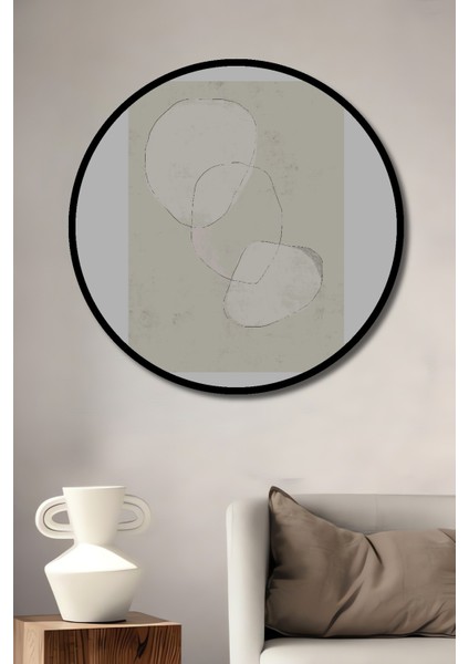 Dekoratif Ahşap Yuvarlak Çerçeve Görünümlü Tablo Soyut Dokunuşlar