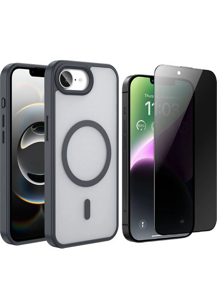 Apple iPhone 16E Kılıf M-safe Şarj Özellikli Mat Arka Yüzey Vendas Sio Kapak + Hayalet Cam Ekran Koruyucu