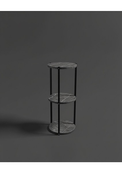 Dekoratif 3 Katlı Raflık, Çiçeklik, Köşe Rafi, Sehpa Çok Amaçlı Raf -Siyah Antrasit- fiyatları