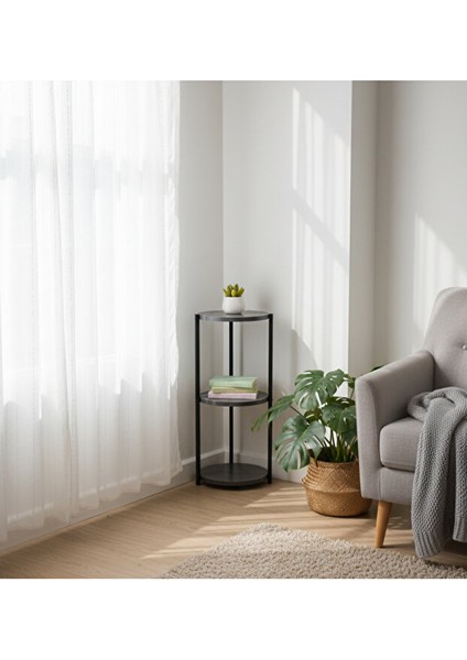 Dekoratif 3 Katlı Raflık, Çiçeklik, Köşe Rafi, Sehpa Çok Amaçlı Raf -Siyah Antrasit- modelleri