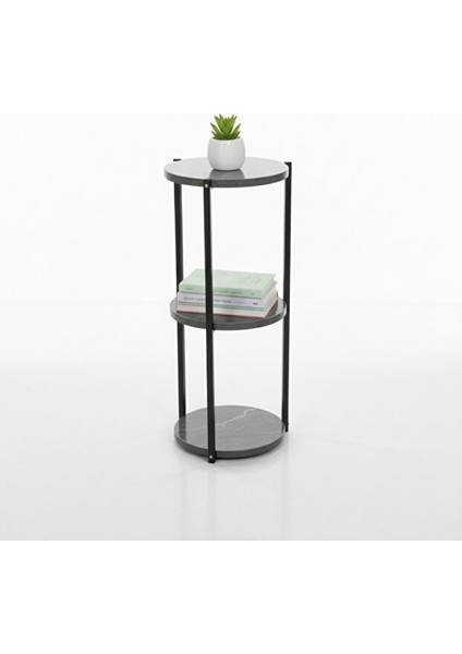 Dekoratif 3 Katlı Raflık, Çiçeklik, Köşe Rafi, Sehpa Çok Amaçlı Raf -Siyah Antrasit- fırsatları