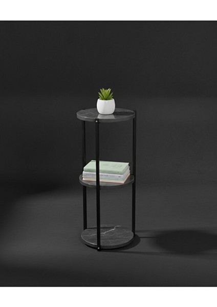 Dekoratif 3 Katlı Raflık, Çiçeklik, Köşe Rafi, Sehpa Çok Amaçlı Raf -Siyah Antrasit- indirimleri