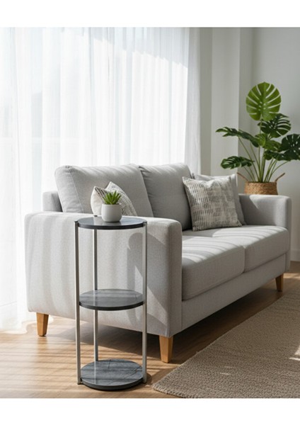 Dekoratif 3 Katlı Raflık, Çiçeklik, Köşe Rafi, Sehpa Çok Amaçlı Raf -Gri Antrasit- fiyatları