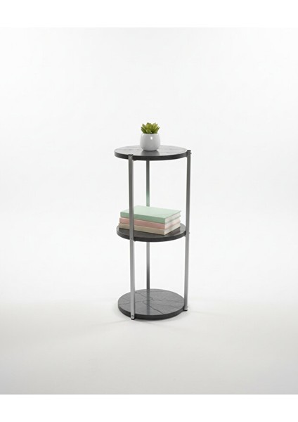 Dekoratif 3 Katlı Raflık, Çiçeklik, Köşe Rafi, Sehpa Çok Amaçlı Raf -Gri Antrasit- indirimleri