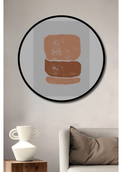 Dekoratif Ahşap Yuvarlak Çerçeve Görünümlü Tablo Soyut Sanat Kompozisyonu