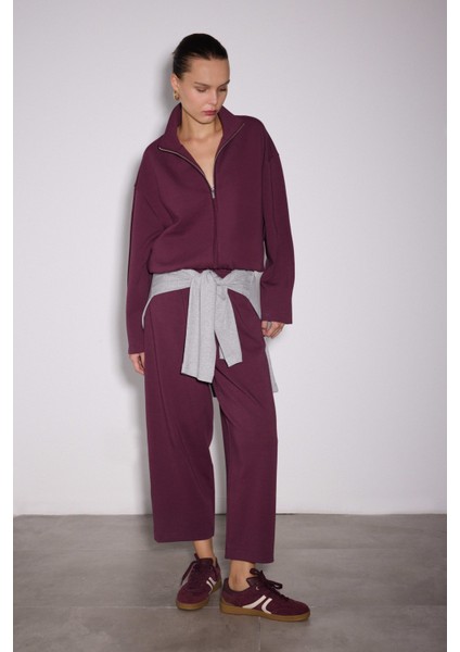 Dik Yaka Fermuarlı Interlok Sweat Ceket