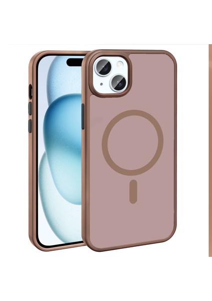 iPhone 15 Plus Kılıf M-Safe Şarj Özellikli Mat Arka Yüzey Sah Sio Kapak - Kahverengi
