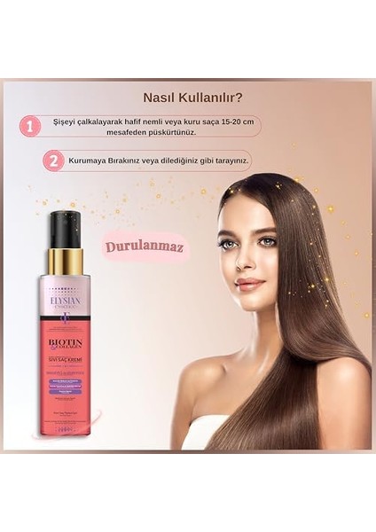 Elysian Essence Biotin & Collagen Sıvı Saç Kremi – Dökülme Karşıtı, Durulanmayan Sprey, Hızlı Uzatma Etkili, Besleyici ve Koruyucu 150 ml modelleri