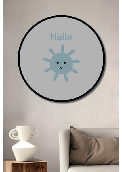 Dekoratif Ahşap Yuvarlak Çerçeve Görünümlü Tablo Sevimli Güneş