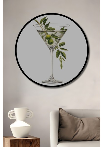 Dekoratif Ahşap Yuvarlak Çerçeve Görünümlü Tablo Dry Martini