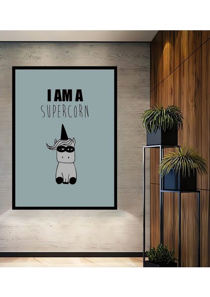 Dekoratif Ahşap Dikdörtgen Tablo Süper Unicorn Çerçeve Görünümlü