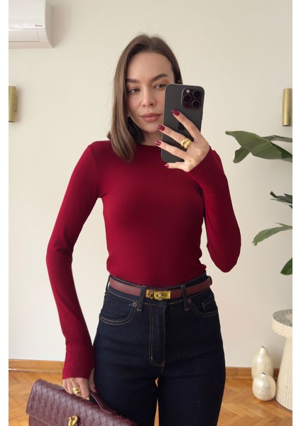 Parmak Geçmeli Uzun Kollu Body- Kırmızı