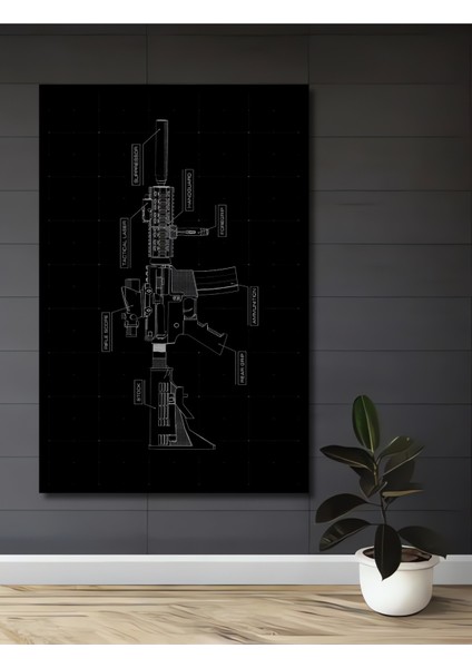 Çerçeve Görünümlü Taktiksel Tüfek Tasarım Ahşap Mdf Dekoratif Tablo Dikdörtgen Tablo