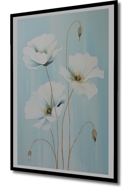 Çerçeve Görünümlü Beyaz Gelincik Çiçekleri Dekoratif Ahşap Mdf Tablo Dikdörtgen Tablo fiyatları