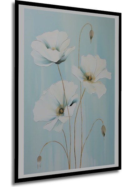 Çerçeve Görünümlü Beyaz Gelincik Çiçekleri Dekoratif Ahşap Mdf Tablo Dikdörtgen Tablo modelleri