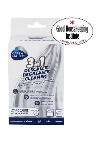 Care + Protect 3'ü 1 Arada Çamaşır Makinesi/bulaşık Makinesi Temizleyici, Kireç Çözücü, Yağ Çözücü, Hijyenik Temizleyici, Universal, 6 Aylık Tedarik Için 6 Poşet