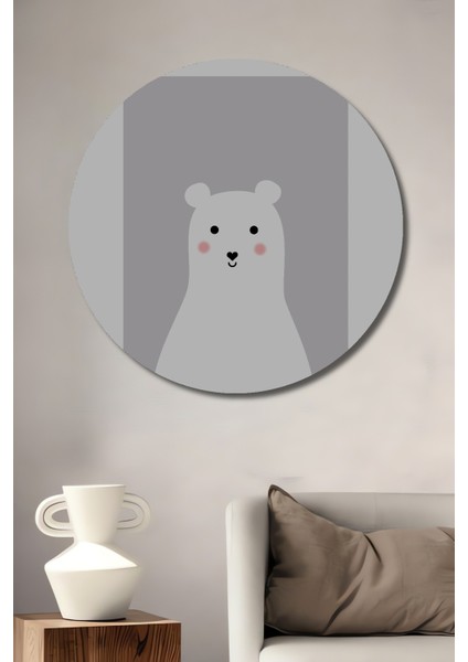 Dekoratif Ahşap Yuvarlak Tablo Beyaz Ayı