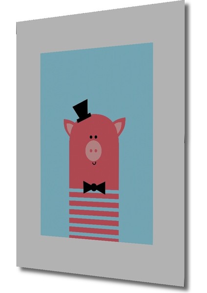 Dekoratif Ahşap Dikdörtgen Tablo Şapkalı Domuz Çizimi fiyatları